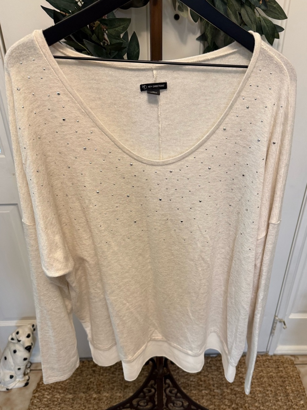 ND Cream Stud Detail Lightweight Soft Knit Top LS XL Oversized